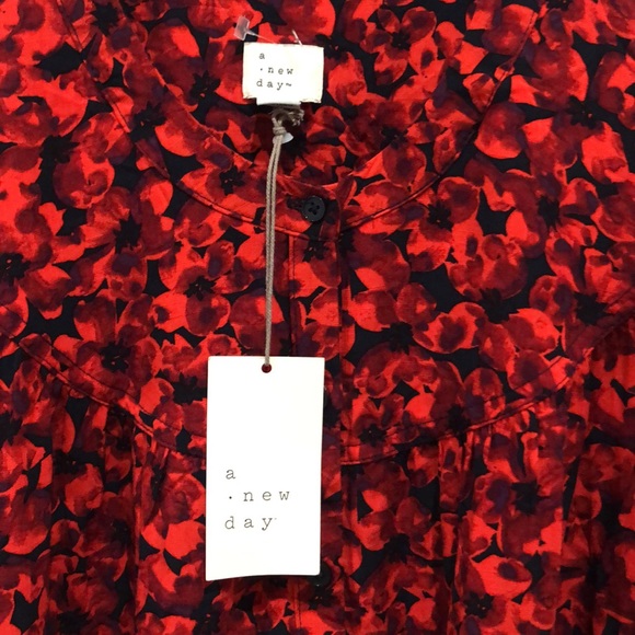 NWT A New Day Red Floral Long-Sleeve Blouse Size Medium - Picture 5 of 12